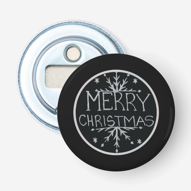 Merry Christmas black white hand painted snow uniq Bottle Opener (Front)