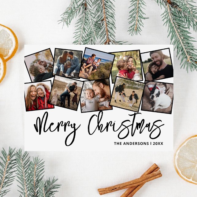 Merry Christmas Black White Photo Collage Holiday Card (Creator Uploaded)