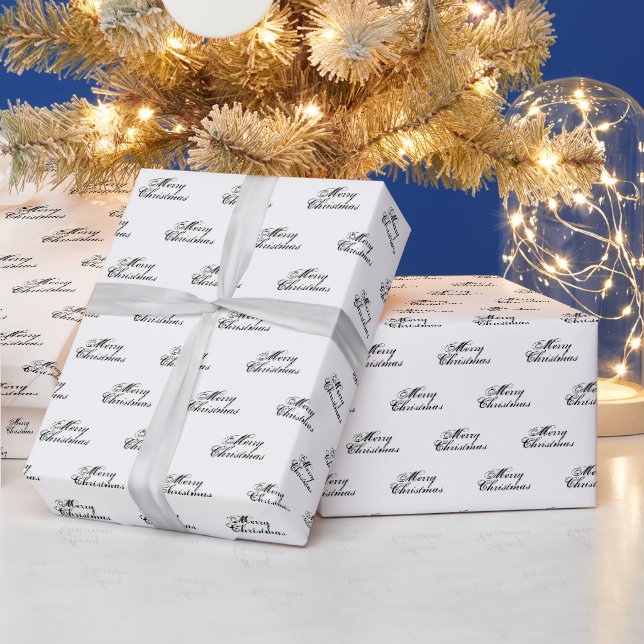 Merry Christmas black white script calligraphy Wrapping Paper (Holidays)