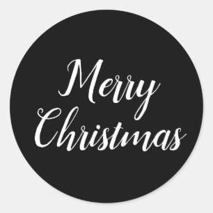 Merry Christmas Black White Script Typography Classic Round Sticker