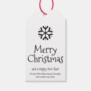 Merry Christmas black white snowflake custom cute Gift Tags