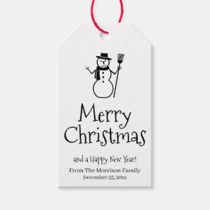 Merry Christmas black white snowman custom cute Gift Tags