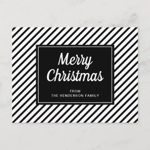 Merry Christmas Black White Stripes Postcard