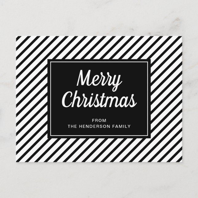 Merry Christmas Black White Stripes Postcard (Front)