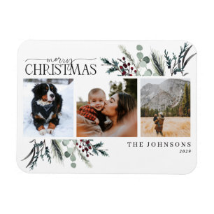 Merry Christmas Black Winter Botanical Photo Holid Magnet