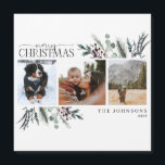 Merry Christmas Black Winter Floral Photo Magnet<br><div class="desc">Introducing the Merry Christmas Black Winter Botanical Photo Magnet Holiday Card! This beautiful card features three of your favourite photos in black and white, with 'Merry Christmas' in a modern hand lettered and serif type duo. The card is decorated with dark black, red and desaturated green winter botanicals, making it...</div>