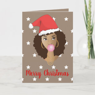 Merry Christmas, Black Woman, Santa Hat, Bubblegum Card