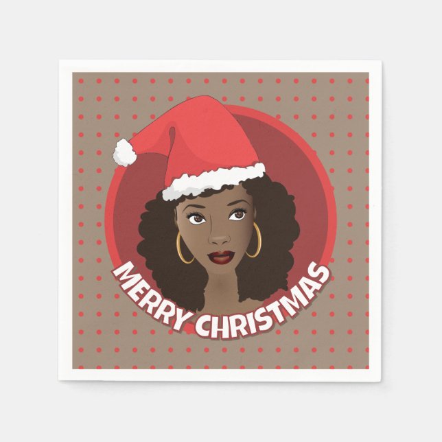 Merry Christmas, Black Woman Santa Hat Napkin (Front)