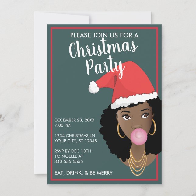 Merry Christmas! Black Woman Santa Hat, Teal & Red (Front)