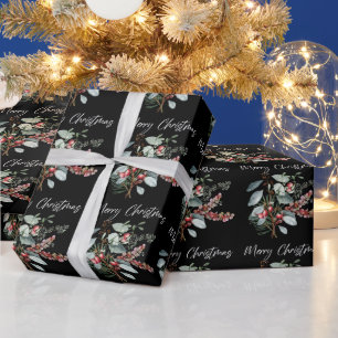 Merry Christmas Black Wrapping Paper