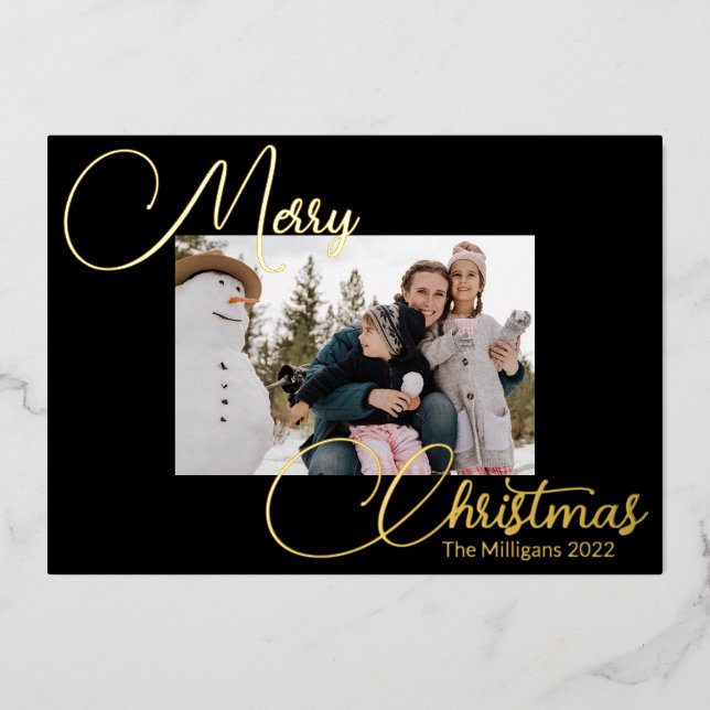 Merry Christmas Block Frame Script with Photo Foil (Front)
