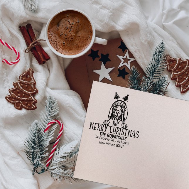 Merry Christmas Bloodhound Dog Return Address  Rubber Stamp (Creator Uploaded)