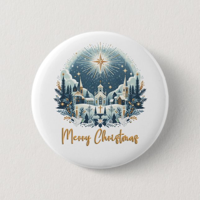 Merry Christmas blue and gold  6 Cm Round Badge (Front)