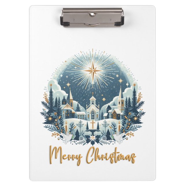 Merry Christmas blue and gold  Clipboard (Front)