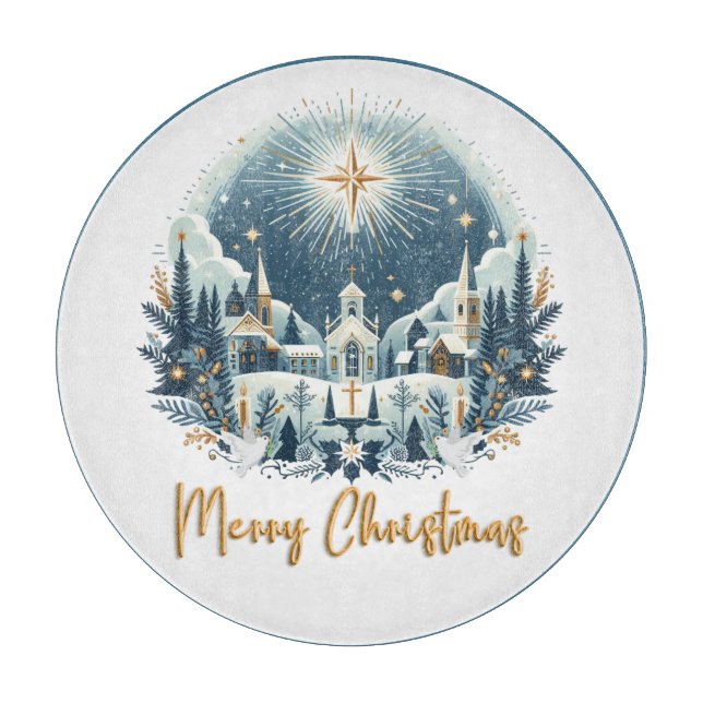 Merry Christmas blue and gold  Cutting Board (Front)