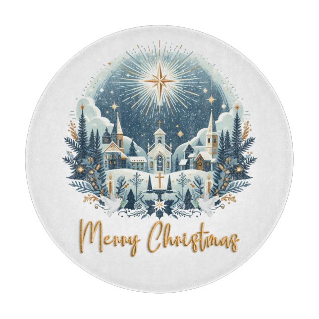 Merry Christmas blue and gold  Cutting Board (Front)