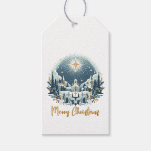 Merry Christmas blue and gold  Gift Tags