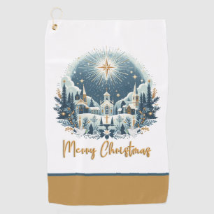 Merry Christmas blue and gold Golf Towel