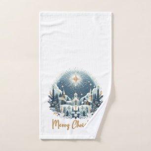 Merry Christmas blue and gold  Hand Towel