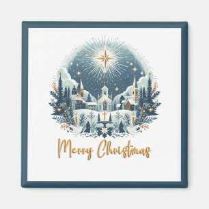 Merry Christmas blue and gold Magnet