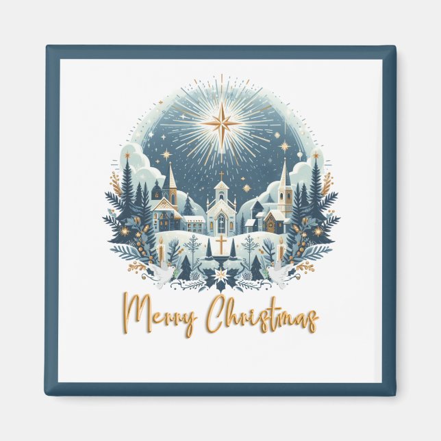 Merry Christmas blue and gold  Magnet (Front)