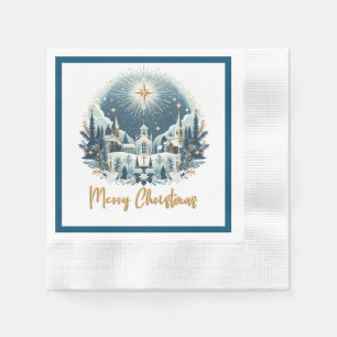 Merry Christmas blue and gold  Napkin