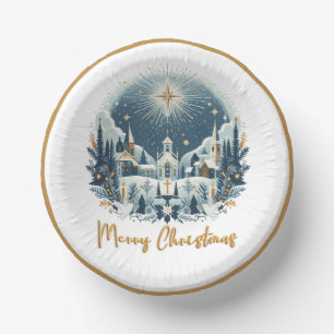 Merry Christmas blue and gold Paper Plate