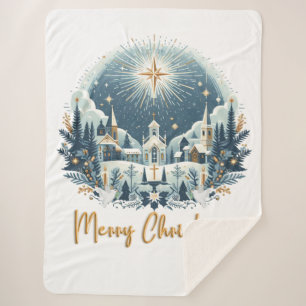 Merry Christmas blue and gold  Sherpa Blanket