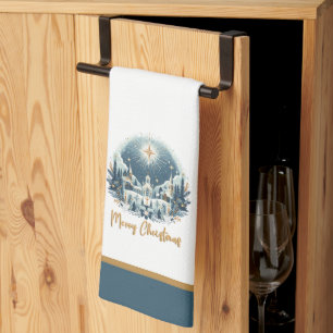 Merry Christmas blue and gold  Tea Towel