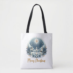 Merry Christmas blue and gold  Tote Bag