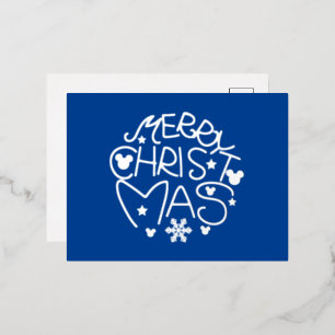 Merry Christmas Blue and Silver Foil Holiday Postcard