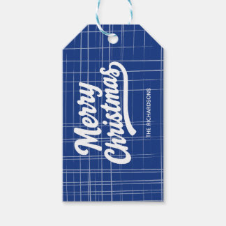Merry Christmas Blue and White Linen Style Gift Tags