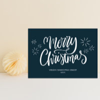 Merry Christmas Blue Calligraphy Business Modern