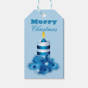 Merry Christmas Blue Candle Gift Tags