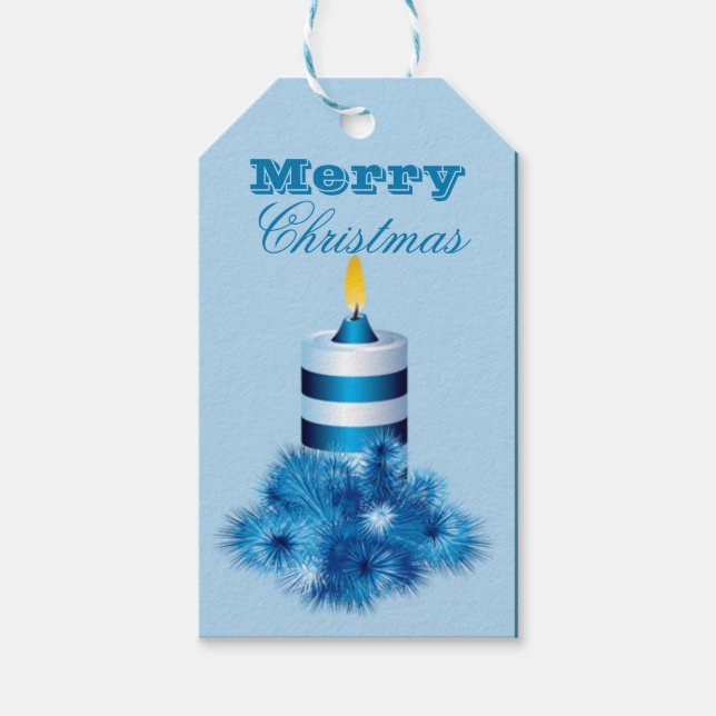 Merry Christmas Blue Candle Gift Tags (Front)