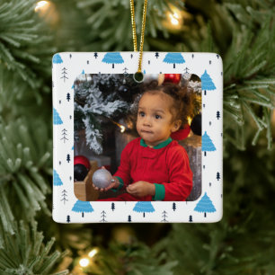 Merry Christmas Blue Christmas Tree Personalised Ceramic Ornament