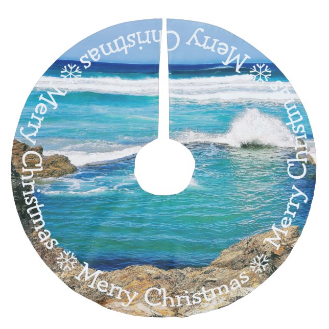 Merry Christmas, Blue Cornish waves Brushed Polyester Tree Skirt (Front)