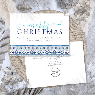 Merry Christmas Blue Corporate Business Logo Holiday Card
