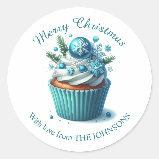 Merry Christmas Blue Cupcake With love Sticker (Front)