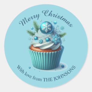 Merry Christmas Blue Cupcake With love Sticker