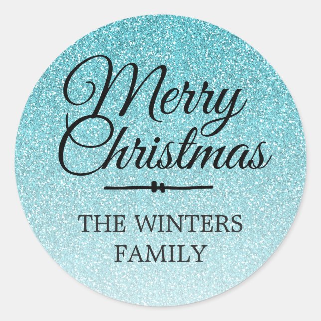 Merry Christmas Blue Glitter Ombre Envelope Seal (Front)