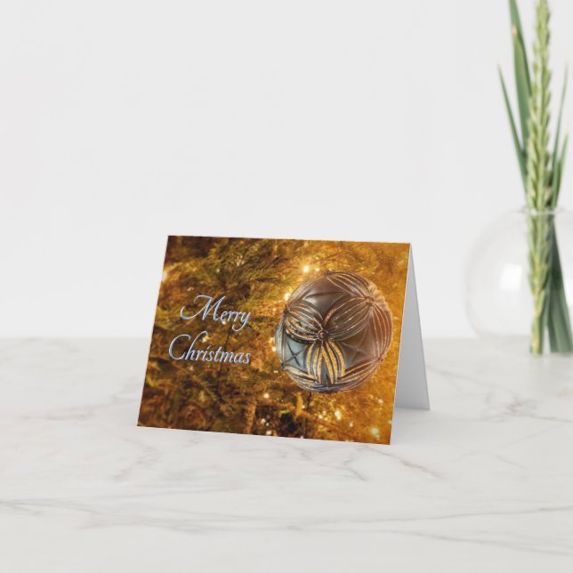 Merry Christmas Blue Globe Holiday Card (Front)