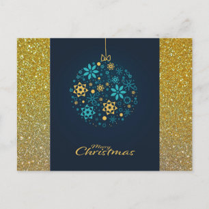 Merry Christmas Blue/Gold Ornament Holiday Postcard
