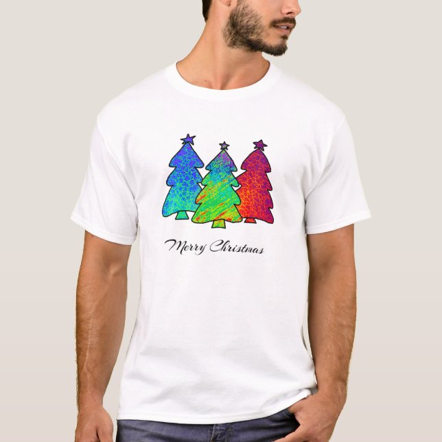 Merry Christmas Blue Green Red Abstract Pattern Cu T-Shirt (Front)