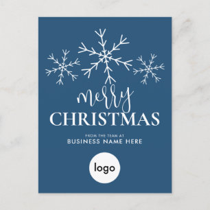 Merry Christmas Blue Modern Logo Business Holiday Postcard