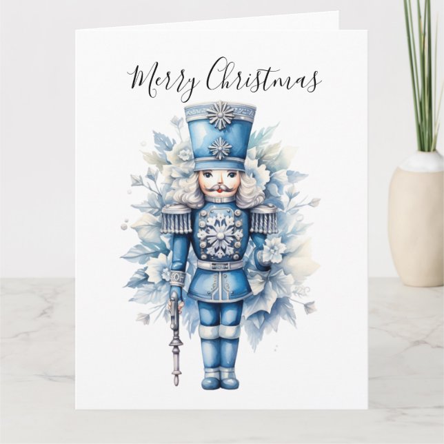 Merry Christmas Blue Nutcracker Card (Front)