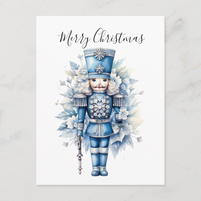 Merry Christmas Blue Nutcracker Postcard (Front)