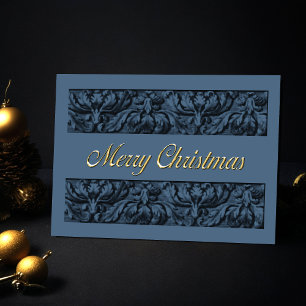 Merry Christmas Blue Ornate Border Holiday Card