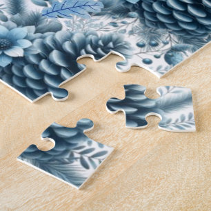 Merry Christmas Blue Pinecones  Jigsaw Puzzle