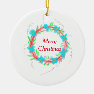 Merry Christmas blue red garland watercolor holida Ceramic Tree Decoration